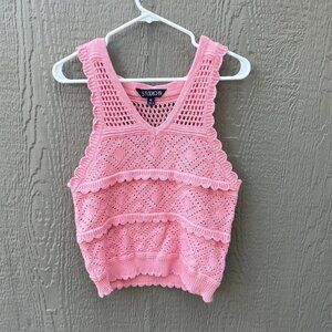Studio 19 Size M Pink Crochet‎ Knit Eyelet Scalloped Sweater Tank Top Romantic